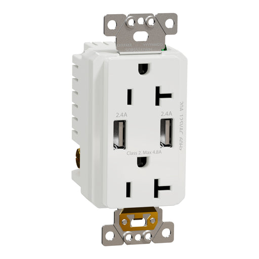 Schneider Electric Usb A/A 4.8A Chargr Tr Duplx 20A Recp Wh