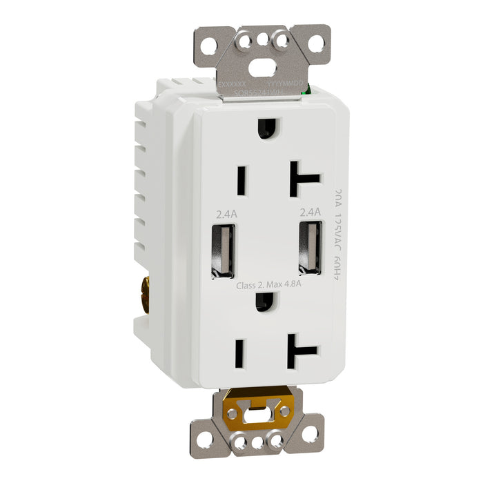 Schneider Electric Usb A/A 4.8A Chargr Tr Duplx 20A Recp Wh