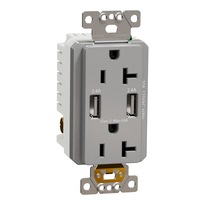Schneider Electric Usb A/A 4.8A Chargr Tr Duplx 20A Recp Gy
