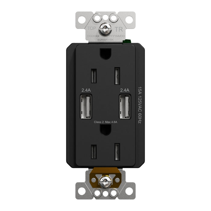 Schneider Electric Usb A/A 4.8A Chargr Tr Duplx 15A Recp Bk