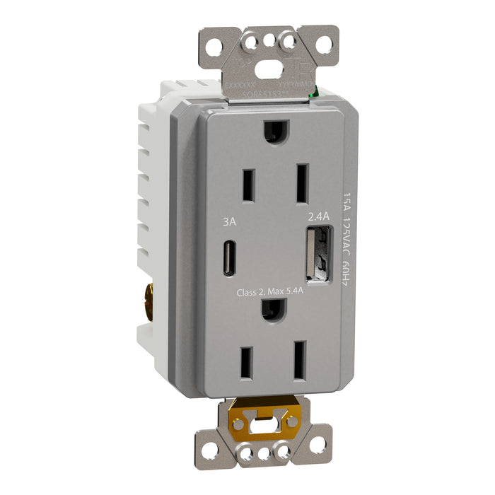 Schneider Electric Usb A/C 5.4A Chargr Tr Duplx 15A Recp Gy