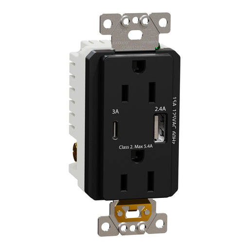 Schneider Electric Usb A/C 5.4A Chargr Tr Duplx 15A Recp Bk