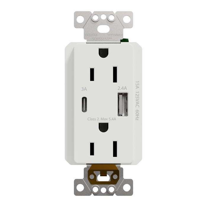Schneider Electric Usb A/C 5.4A Chargr Tr Duplx 15A Recp Wh