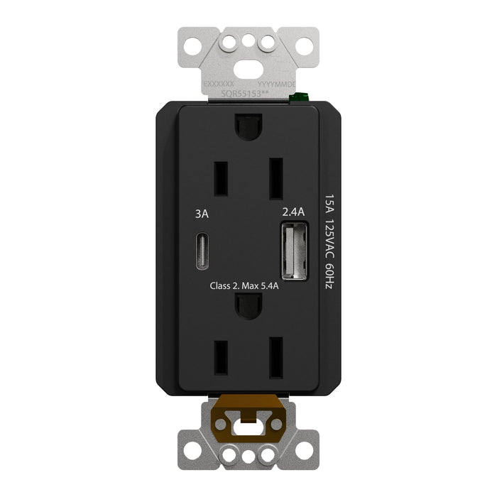 Schneider Electric Usb A/C 5.4A Chargr Tr Duplx 15A Recp Bk