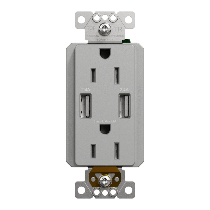 Schneider Electric Usb A/A 4.8A Chargr Tr Duplx 15A Recp Gy