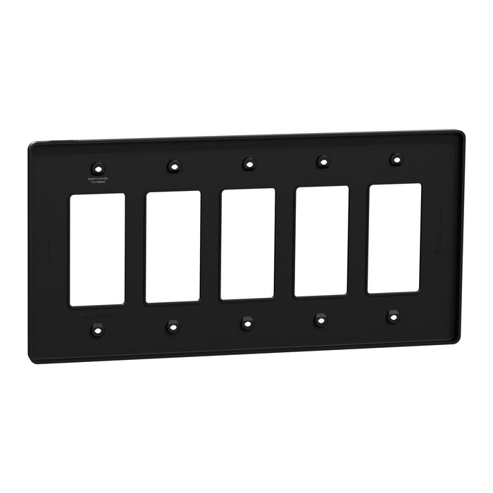 Square D 5 Gang Mid+ Wall Plate Bk