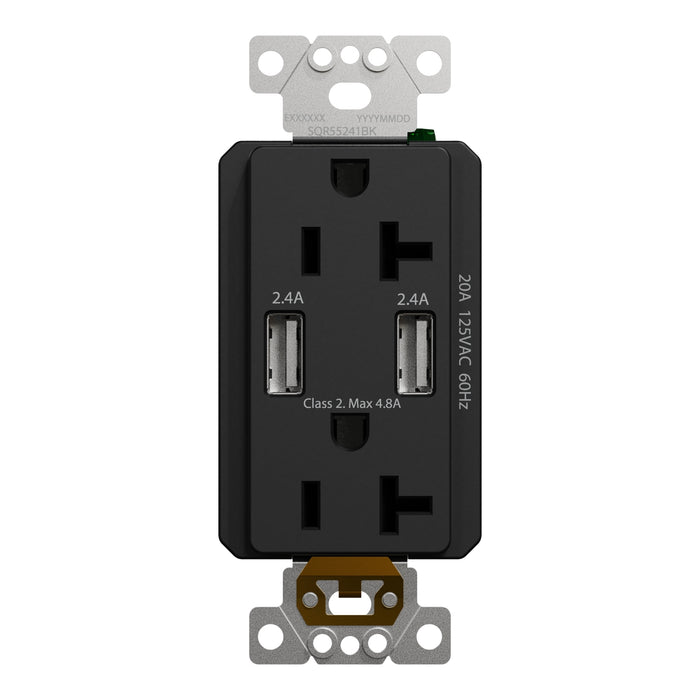 Schneider Electric Usb A/A 4.8A Chargr Tr Duplx 20A Recp Bk