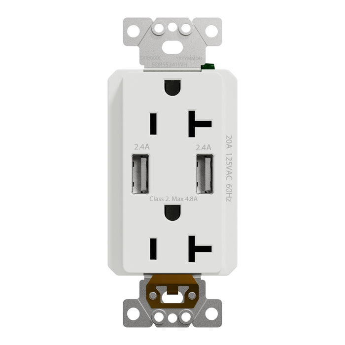 Schneider Electric Usb A/A 4.8A Chargr Tr Duplx 20A Recp Wh