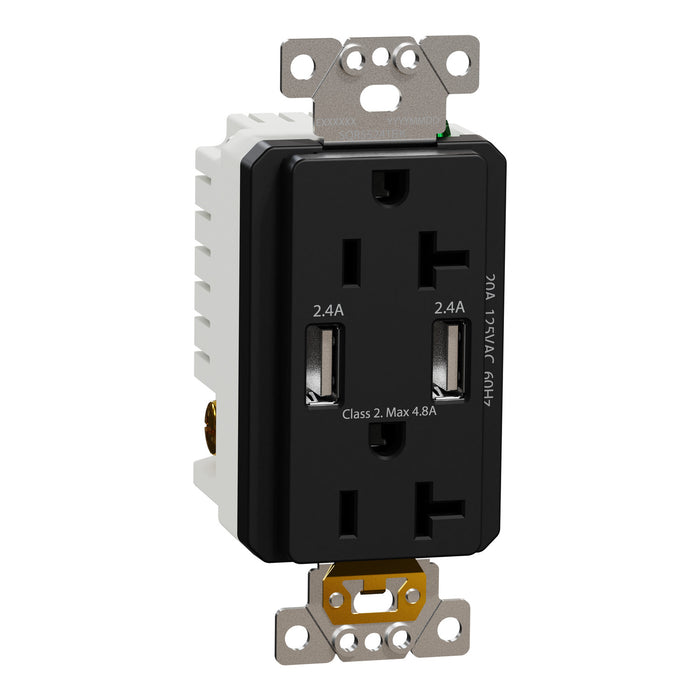 Schneider Electric Usb A/A 4.8A Chargr Tr Duplx 20A Recp Bk