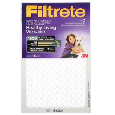 3M Filtrete MPR 1500 Healthy Living Ultra Allergen Filter, 16 in x 25 in x 1 in, Model 2001DC-6-C
