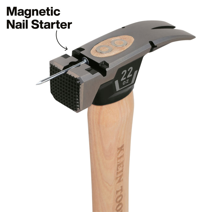 Klein Tools Milled Face Hickory Handle Hammer, 22-Ounce