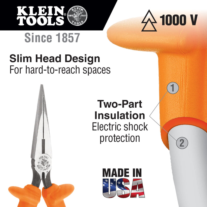 Klein Tools Long Nose Pliers, Insulated, 6-Inch, Model D203-6-INS*