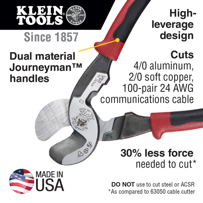 Klein Tools Journeyman High Leverage Cable Cutter with Stripping, Model J63225N*