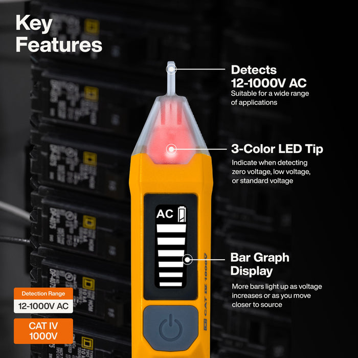 Klein Tools Non-Contact Voltage Tester with Signal Strength, 12-1000V AC