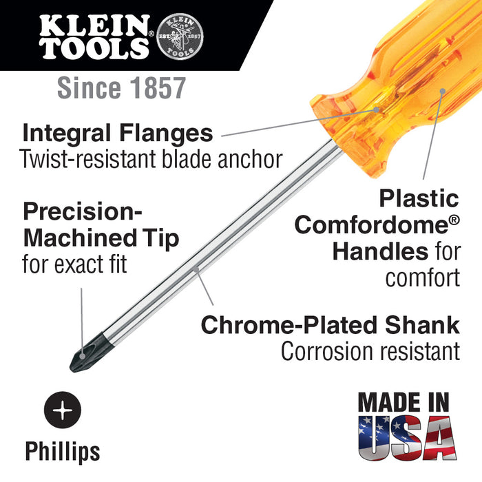 Klein Tools #3 Profilated Phillips Screwdriver, 6-Inch Shank, Model BD133*