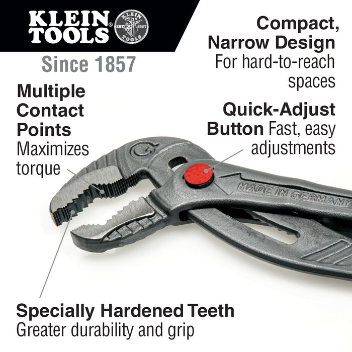 Klein Tools Quick-Adjust Klaw Pump Pliers, 10-Inch, Model D504-10B