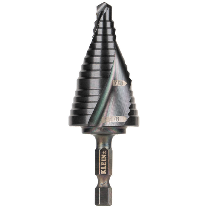 Klein Tools Step Drill Bit, Quick Release, Spiral Flute, 7/8 to 1-1/8-Inch, Model QRST11*