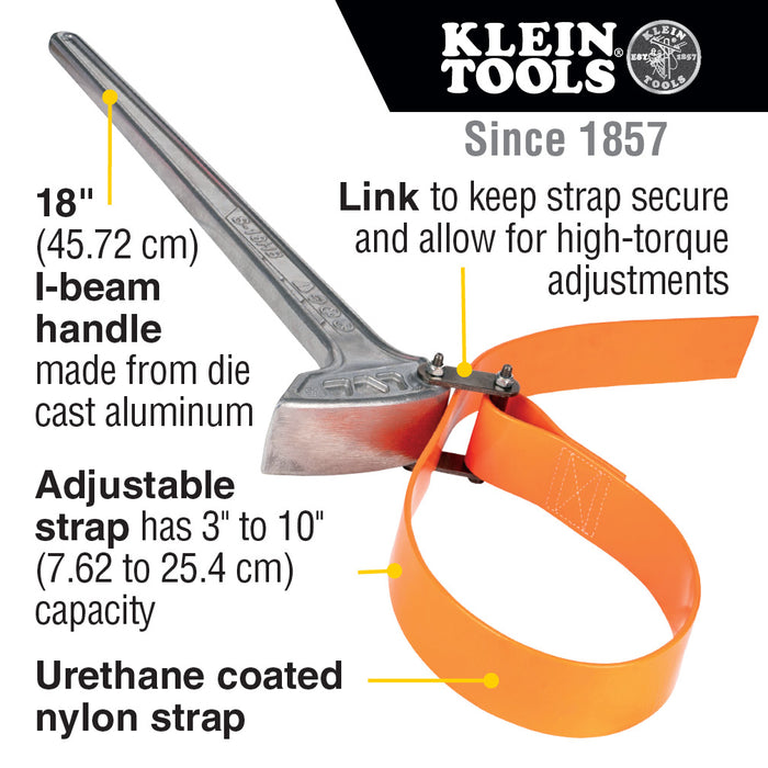 Klein Tools Grip-It™ Strap Wrench, 3 to 10-Inch, 18-Inch Handle, Model S18HB*