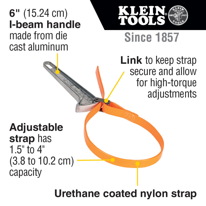 Klein Tools Grip-It™ Strap Wrench, 1-1/2 to 4-Inch, 6-Inch Handle, Model S6HB*