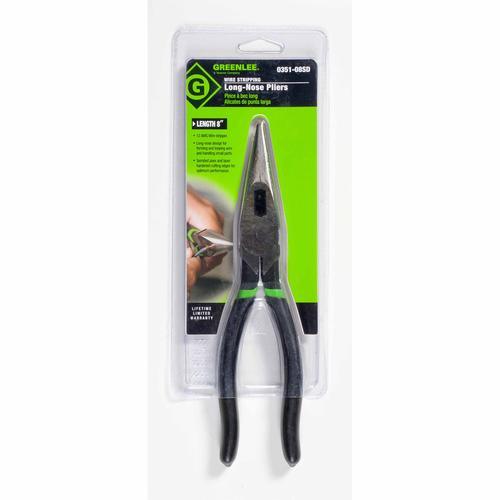 Greenlee Long Nose Pliers/Side Cutting with Stripping Hole & Dipped Grip, 8-Inch, Model 0351-08SD* - Orka