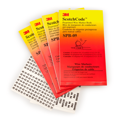 3M ScotchCode™ Pre-Printed Wire Marker Book, 1-2-3, A-B-C, L1-L2-L3 & T1-T2-T3, Model SPB-09* - Orka