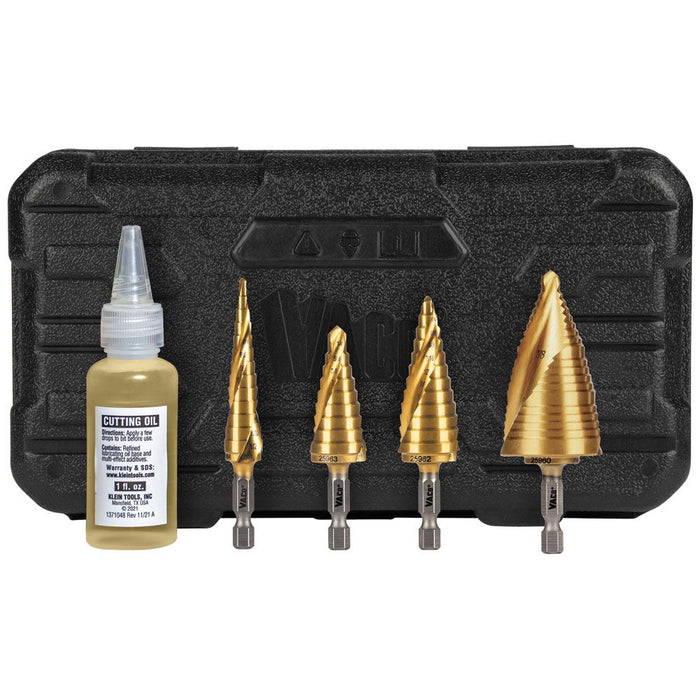 Klein Tools Step Bit Kit, Spiral Double-Fluted, VACO, 4-Piece, Model 25950*