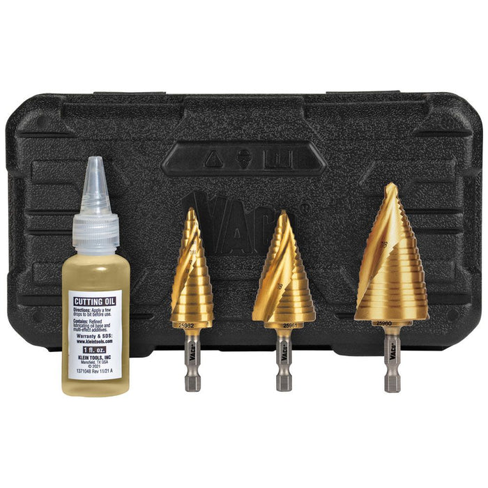 Klein Tools Step Bit Kit, Double-Fluted, VACO, 3-Piece, Model 25951*