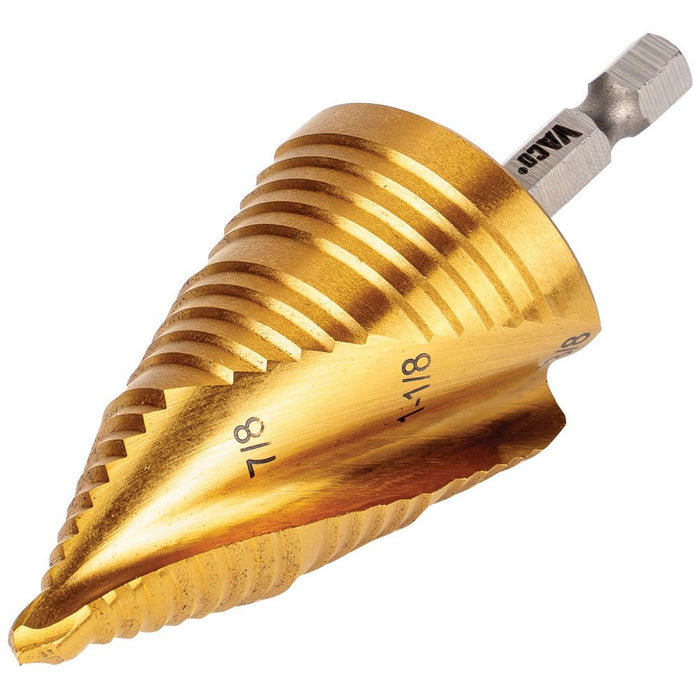 Klein Tools Step Drill Bit, Spiral Double-Fluted, 7/8 Inch to 1-3/8 Inch, VACO, Model 25960*