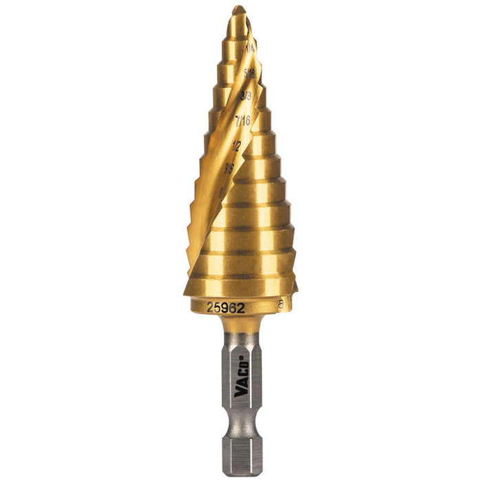 Klein Tools Step Drill Bit, Spiral Double-Fluted, 3/16 Inch to 7/8 Inch, VACO, Model 25962*
