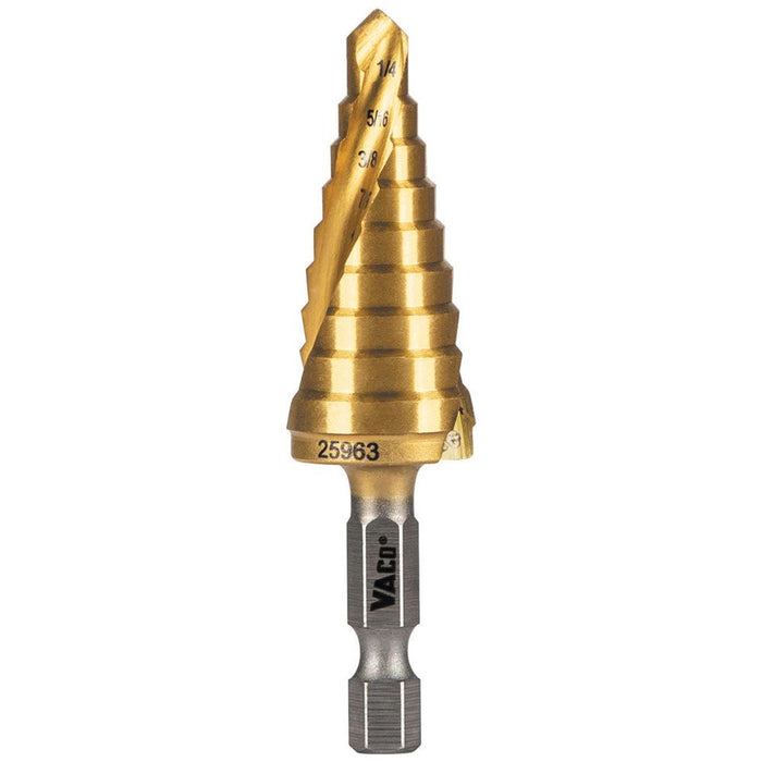 Klein Tools Step Drill Bit, Spiral Double-Fluted, 1/4 Inch to 3/4 Inch, VACO, Model 25963*