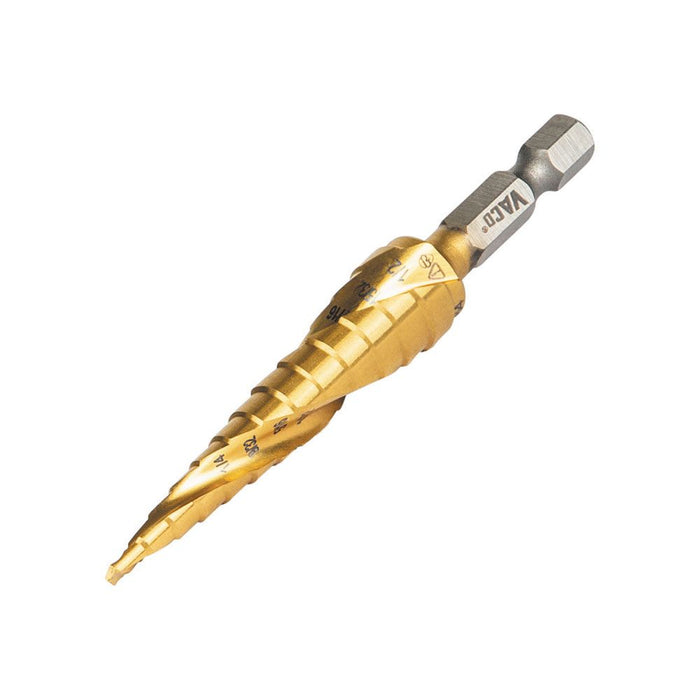 Klein Tools Step Drill Bit, Spiral Double-Fluted, 1/8 Inch to 1/2 Inch, VACO, Model 25964*
