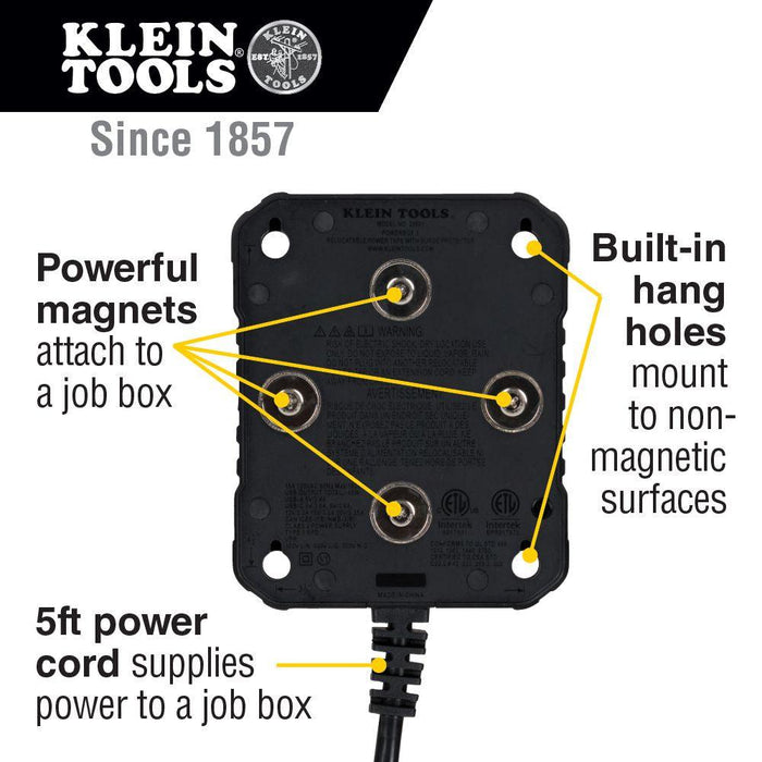 Klein Tools PowerBox 1, Magnetic Mounted Power Strip with Integrated LED Lights, Model 29601 - Orka