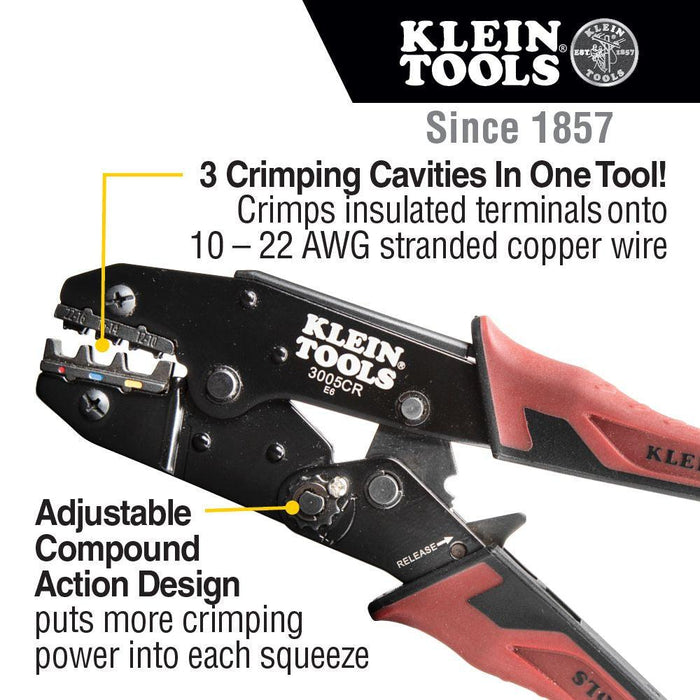 Klein Tools Ratcheting Crimper, 10-22 AWG - Insulated Terminals, Model —  Orka