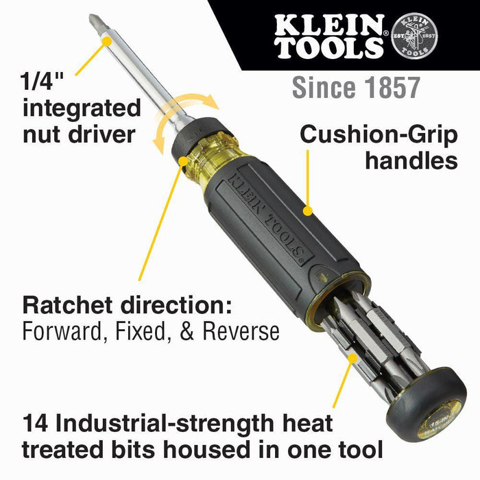 Klein Tools 15-in-1 Multi-Bit Ratcheting Screwdriver, Model 32305 - Orka