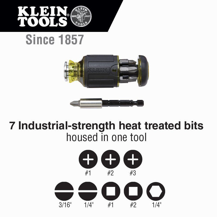 Klein Tools 8-in-1 Multi-Bit Adjustable Length Stubby Screwdriver, Model 32308 - Orka