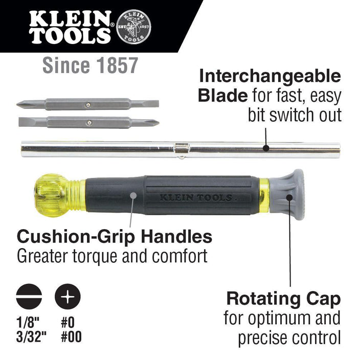 Klein Tools 4-in-1 Multi-Bit Electronics Screwdriver, Phillips, Slotted Bits, Model 32581 - Orka