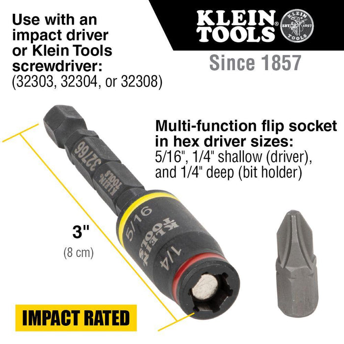 Klein Tools 3-in-1 Impact Flip Socket, 3" Length, Model 32766* - Orka