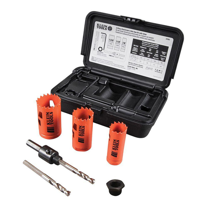 Klein Tools Electrician's Hole Saw Kit with Arbor 3-Piece, Model 32905* - Orka