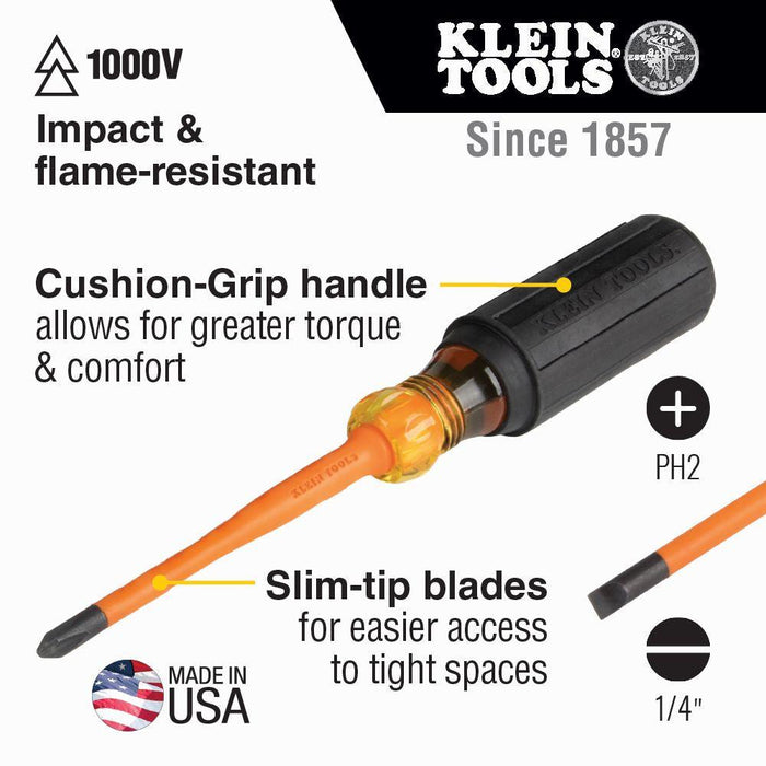 Klein Tools Screwdriver Set, Slim-Tip Insulated Phillips and Cabinet Tips, 2-Piece, Model 33732INS* - Orka
