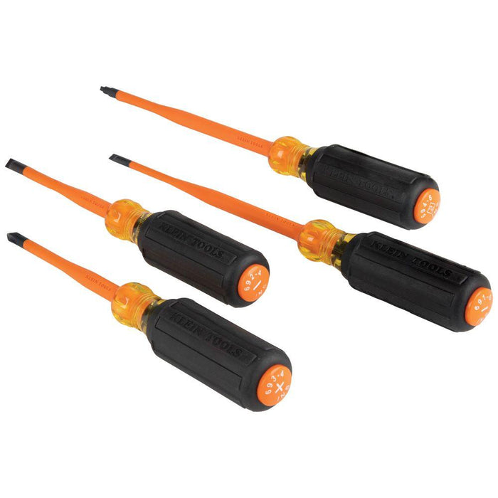 Klein Tools Screwdriver Set, Slim-Tip Insulated Phillips, Cabinet, Square, 4-Piece, Model 33734INS - Orka