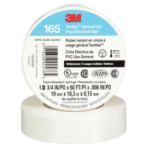 3M Temflex™ General Use Vinyl Electrical Tape, White, Model 165WH4A - Orka