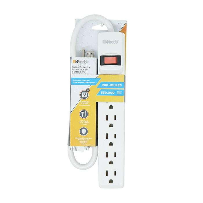 Woods 6-Outlet Surge Strip With 1.5' Cord, Model 41345 - Orka