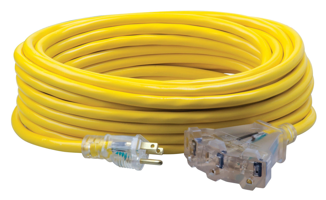 Southwire 50ft, 12/3 SJTW Yellow Tri-Source Extension Cord W/Lighted End, Model 4188SW8802 - Orka