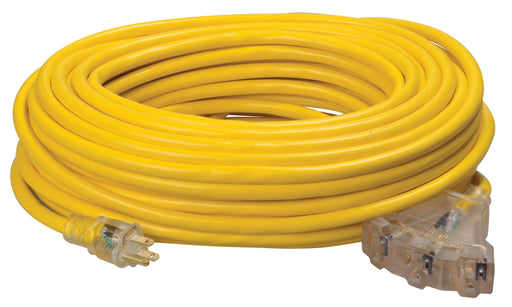 Southwire 100ft, 12/3 SJTW Yellow Tri-Source Extension Cord W/Lighted End, Model 4189SW8802 - Orka