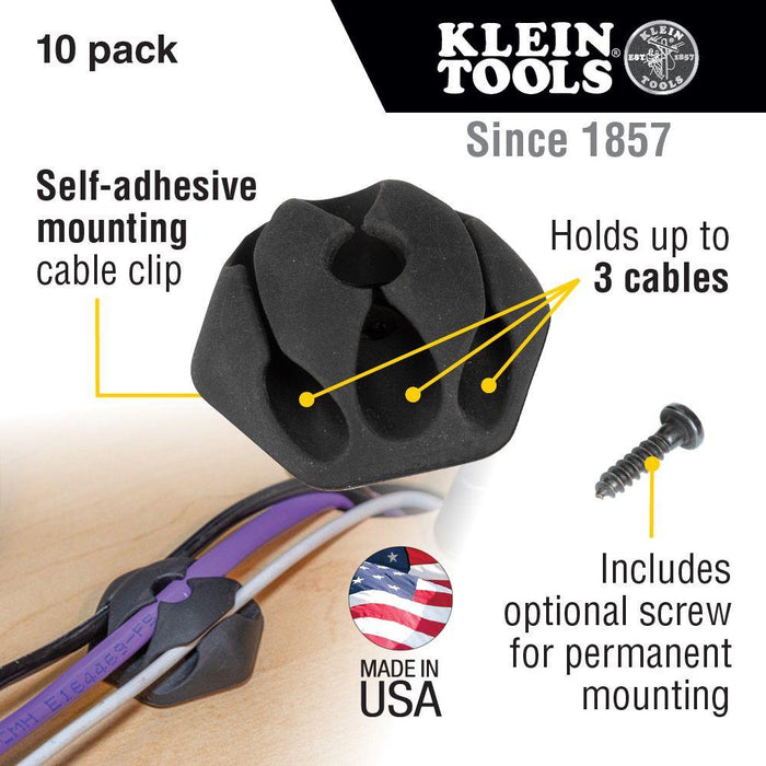 Klein Tools Self-Adhesive Cable Mounting Clips, 3 Slots (10-Pack), Model 450-410* - Orka