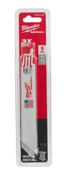 Milwaukee 6 in. 14 TPI Thin Kerf SAWZALL® Blades (5 Pack), Model 48-00-5182 - Orka
