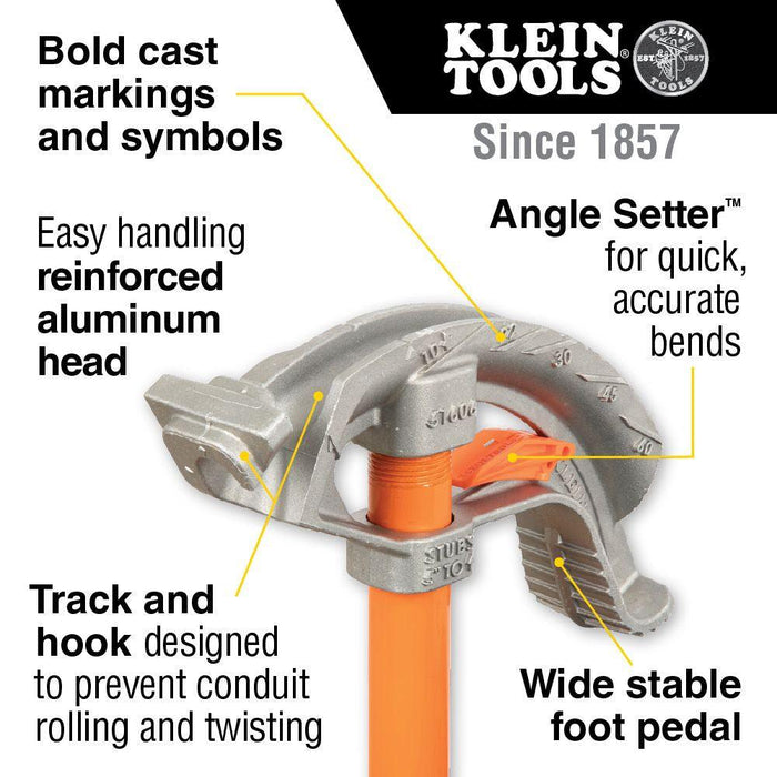 Klein Tools Aluminum Conduit Bender 1/2-Inch EMT with Angle Setter™, Model 51606 - Orka