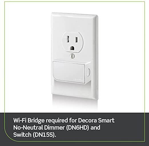 Leviton Decora Smart No-Neutral Wi-Fi Switch in White, Model DN15S-W*