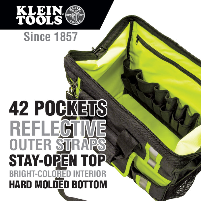 Klein Tools Tradesman Pro Tool Bag High-Visibility Tool Bag, 42 Pockets, 16-Inch, Model 55598*