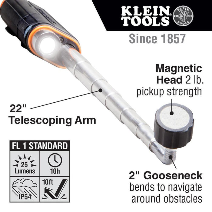 Klein Tools Telescoping Magnetic LED Pickup Tool, Model 56027 - Orka